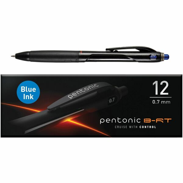 Pentonic Retractable Ballpoint Pens - Fine Pen Point - 0.7 mm Pen Point Size - Retractable - Blue - Nickel Silver Tip - 12 / Dozen
