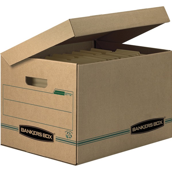 Recycled Systematic® - Letter/Legal - Internal Dimensions: 12" Width x 15" Depth x 10" Height - External Dimensions: 12.5" Width x 16" Depth x 10.8" Height - Media Size Supported: Letter, Legal - Flip Top Closure - Basic Duty - Stackable - Kraft, Green - For File - Recycled - 12 / Carton