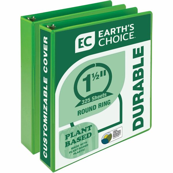 Samsill Earth's Choice Plant-based View Binders - 1 1/2" Binder Capacity - Letter - 8 1/2" x 11" Sheet Size - 3 x Round Ring Fastener(s) - Chipboard, Polypropylene, Plastic - Lime - Recycled - Bio-based, Durable, Recyclable, Punched, Clear Overlay, Non-glare, PVC-free, Non-stick, Ink-transfer Resistant - 2 / Pack