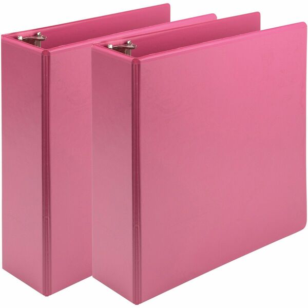 Samsill Earth's Choice Plant-based View Binders - 3" Binder Capacity - Letter - 8 1/2" x 11" Sheet Size - 3 x Round Ring Fastener(s) - 2 Pocket(s) - Chipboard, Polypropylene, Plastic - Berry Pink - Recycled - Durable, Clear Overlay, Non-glare, PVC-free, Non-stick - 2 / Pack