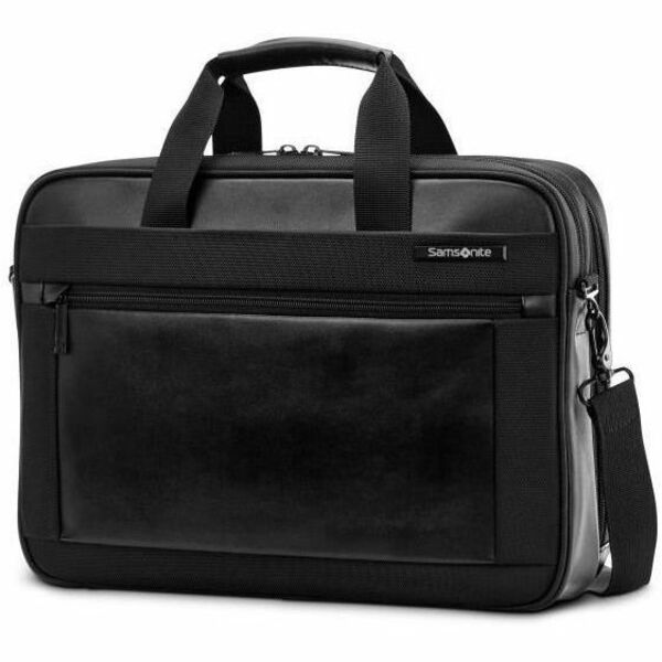 Samsonite Executive Carrying Case (Briefcase) for 15.6" Notebook, Pen, Business Card, File Folder, Tablet - Black - Leather, Polyester, Split Leather Body - Tricot Interior Material - Handle, Shoulder Strap - 1 Each