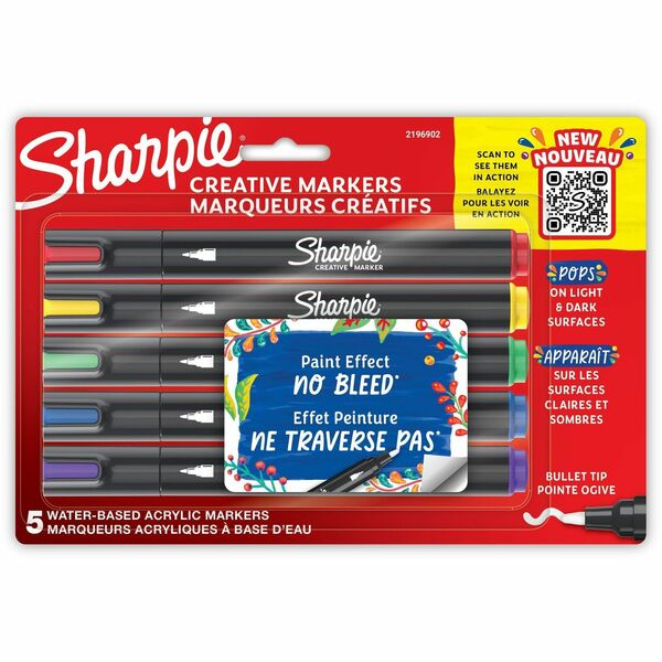 Sharpie Creative Markers, Water-Based Acrylic Markers, Bullet Tip - Bullet Marker Point Style - Assorted Water Based Ink - 5 / Pack