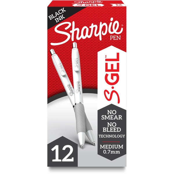 Sharpie S-Gel Pen - Medium Pen Point - 0.7 mm Pen Point Size - Black Gel-based Ink - White Barrel - 12 / Dozen
