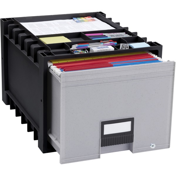 Storex Black/Gray Heavy-duty Archive Drawer - x 18" Width - External Dimensions: 14.3" Length x 18" Width x 12.3"Height - 50 lb - 13.69 gal - Media Size Supported: Letter - Heavy Duty - Stackable - Plastic - Black, Gray - For Letter, File, Folder - Recycled - 1 Each