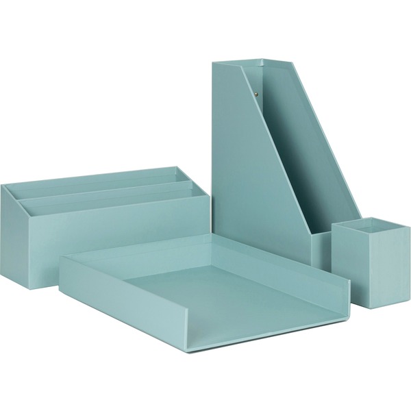 U Brands 4 Piece Desk Organization Kit - 4.1" Height x 9.8" Width12" Lengthsktop - Sturdy, Lightweight - Teal - Chipboard, Paper - 1 Each