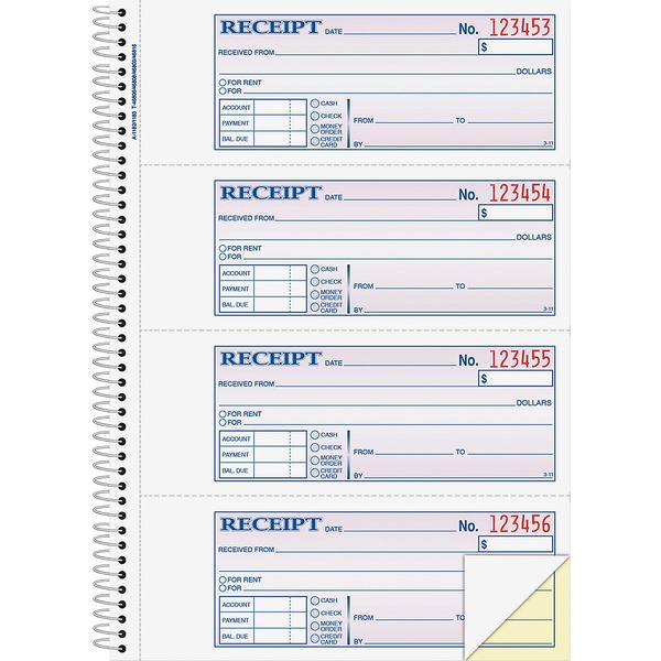 Adams Spiral 2-part Money/Rent Receipt Book - 200 Sheet(s) - Spiral Bound - 2 Part - 2.75" x 7.62" Form Size - White, Canary - Assorted Sheet(s) - 1 Each