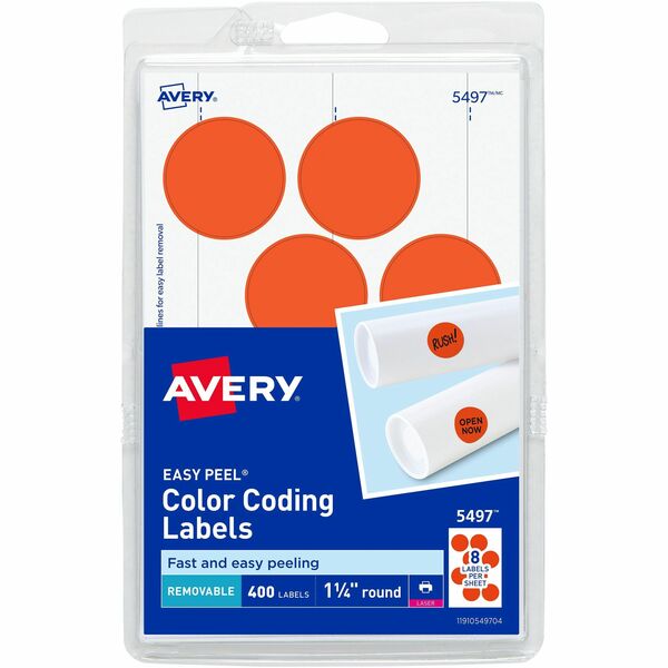 Avery® 1-1/4" Color-Coding Labels - - Height1 1/4" Diameter - Removable Adhesive - Round - Laser - Red - 12 / Sheet - 400 / Pack