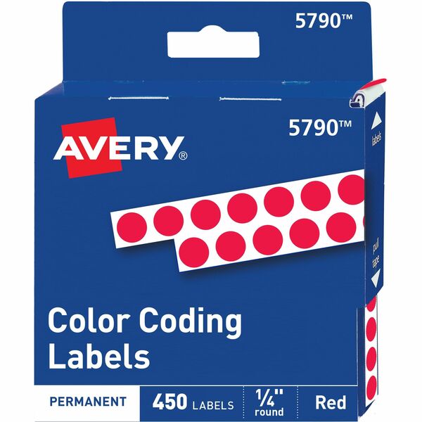 Avery® 1/4" Color-Coding Labels - - Height1/4" Diameter - Permanent Adhesive - Round - Red - 450 / Pack - Self-adhesive