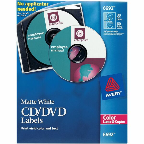 Avery® Color Laser White Matte CD/DVD Labels - 90 Total Label(s) - 30 / Pack