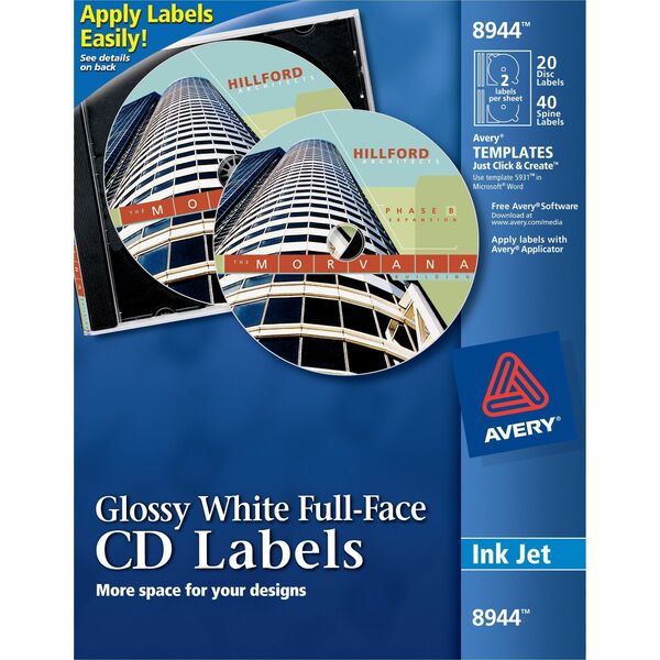 Avery® Optical Disc Label - Inkjet - 20 / Pack