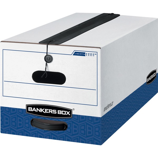 Bankers Box Liberty Plus Heavy-duty Letter File Box - Internal Dimensions: 12" Width x 24" Depth x 10" Height - External Dimensions: 12.3" Width x 24.1" Depth x 10.8" Height - Media Size Supported: Letter - String/Button Tie Closure - Heavy Duty - Stackable - Corrugated Paper - White, Blue - For File - Recycled - 12 / Carton