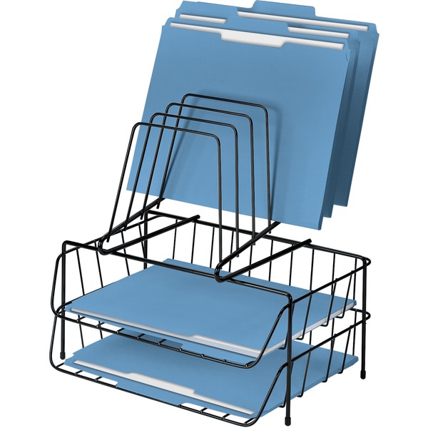 Fellowes Wire Double Tray with Step File® - 6 Compartment(s) - 14" Height x 13.9" Width x 10.1" DepthDesktop - Black - Steel - 1 Each