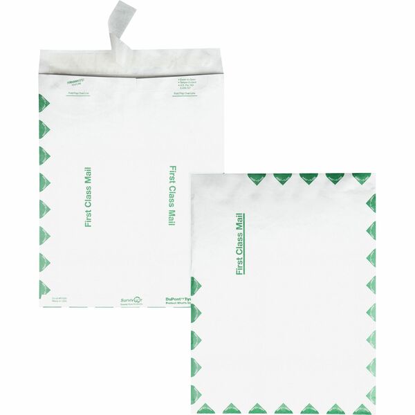 Survivor® 10 x 13 DuPont Tyvek First Class Border Catalog Mailer with Self-Sealing Closure - First Class Mail - #13 1/2 - 10" Width x 13" Length - 14 lb - Peel & Seal - Tyvek - 100 / Box - White