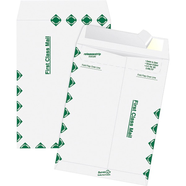 Survivor® 12 x 15-1/2 DuPont Tyvek First Class Border Catalog Mailer - First Class Mail - #15 1/2 - 12" Width x 15 1/2" Length - 14 lb - Peel & Seal - Tyvek - 100 / Box - White