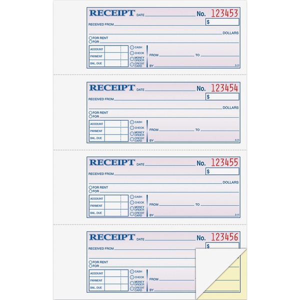 Adams Money/Rent Receipt Book - 200 Sheet(s) - Tape Bound - 2 PartCarbonless Copy - 7.62" x 11" Sheet Size - White - 1 Each