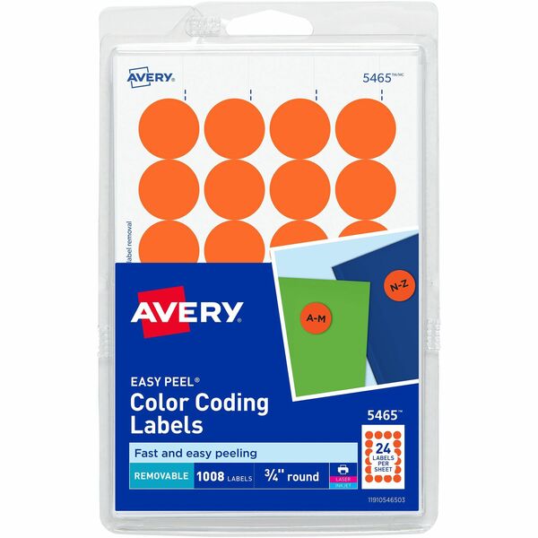 Avery® 3/4" Round Removable Color Coding Labels - 4" Height x 6" Width - 3/4" Diameter - Removable Adhesive - Round - Laser, Inkjet - Dark Blue - Paper - 24 / Sheet - 42 Total Sheets - 1008 Total Label(s) - 1008 / Pack - Removable, Residue-free, Peel & Stick