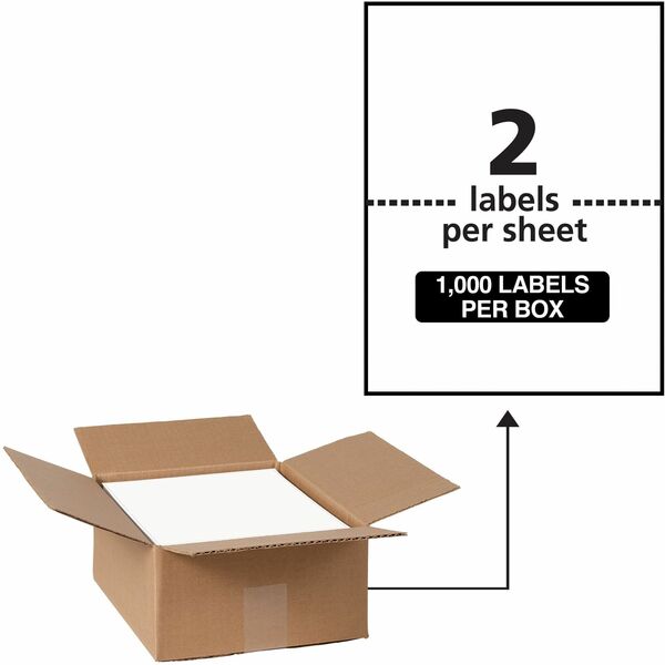 Avery® 5-1/2" x 8-1/2" Labels, Ultrahold®, 1,000 Labels (95526) - Waterproof - 5 1/2" Width x 8 1/2" Length - Permanent Adhesive - Rectangle - Laser - White - Film - 2 / Sheet - 500 Total Sheets - 1000 Total Label(s) - 1 - Permanent Adhesive, Durable, Stick & Stay, Customizable, Scuff Resistant, Tear Resistant, Smudge Resistant