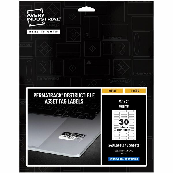 Avery® PermaTrack Destructible Asset Tag Labels - 0.75" Length x 2" Width - Rectangular - 240 / Pack - White