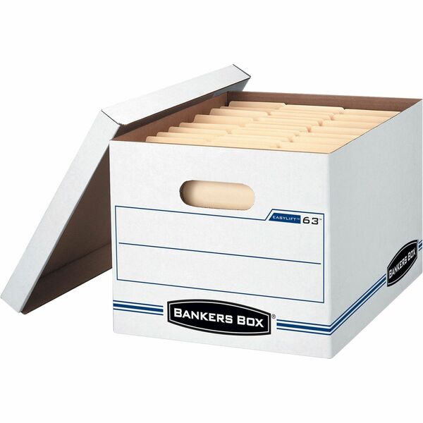Bankers Box Easylift File Storage Box - Internal Dimensions: 12" Width x 12" Depth x 10" Height - External Dimensions: 12.8" Width x 13.3" Depth x 10.5" Height - 400 lb - Media Size Supported: Letter - Lift-off Closure - Stackable - White, Blue - For File - Recycled - 1 / Carton
