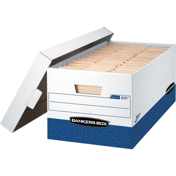Bankers Box Presto File Storage Box - Internal Dimensions: 12" Width x 24" Depth x 10" Height - External Dimensions: 13" Width x 25.4" Depth x 10.5" Height - 750 lb - Media Size Supported: Letter - Lift-off Closure - Heavy Duty - Stackable - White, Blue - For Document, File - Recycled - 12 / Carton