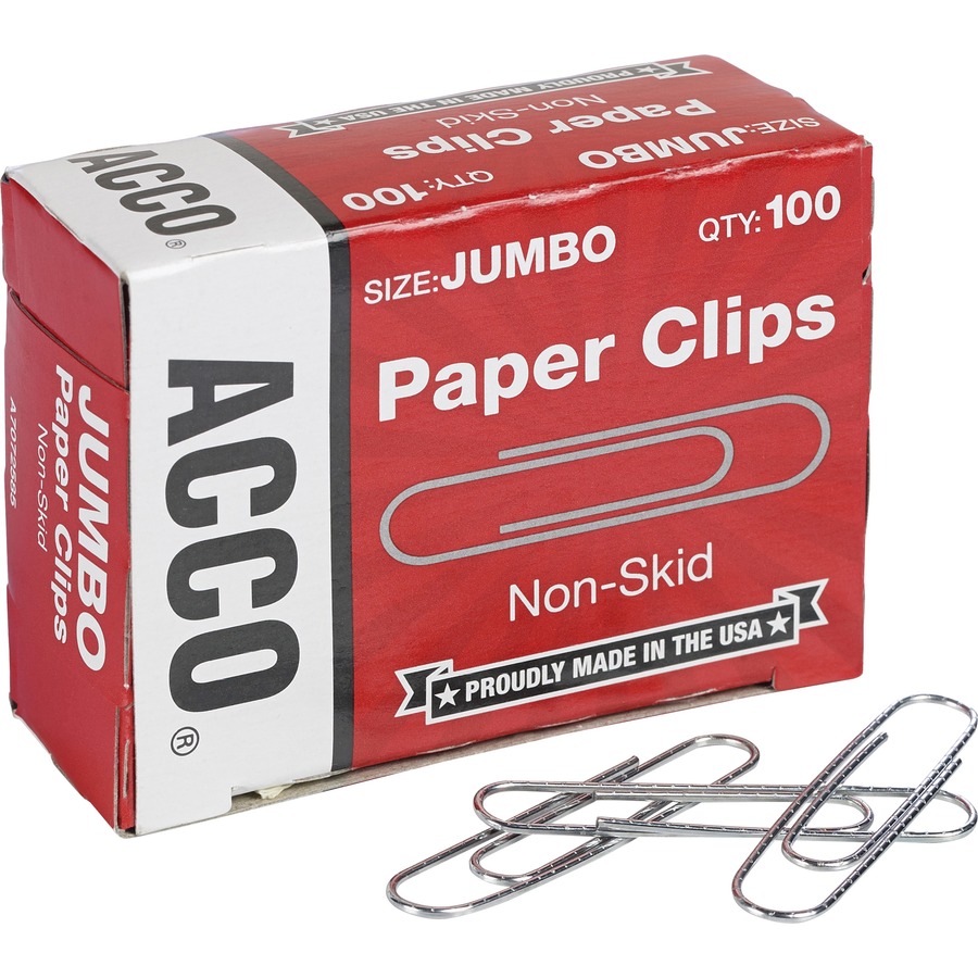 ACCO Economy Jumbo Non-Skid Paper Clips - Jumbo - No. 1 - 2" Length x 0.5" Width - 20 Sheet Capacity - Non-skid, Galvanized, Corrosion Resistant - 1000 / Pack - Silver - Metal, Zinc Plated