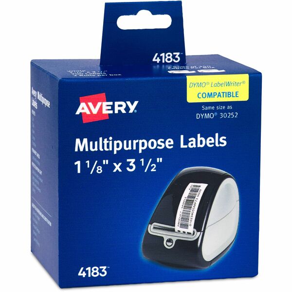 Avery® Direct Thermal Roll Labels - 3 1/2" Height x 1 1/8" Width - Permanent Adhesive - Rectangle - Thermal - Bright White - Paper - 350 / Sheet - 350 / Roll - 2 Total Sheets - 700 Total Label(s) - 700 / Box - Water Resistant - Permanent Adhesive, Scratch Resistant, Smudge Resistant, Grease Resistant, BPA Free, Stick & Stay, Dust Resistant, Dirt Resistant