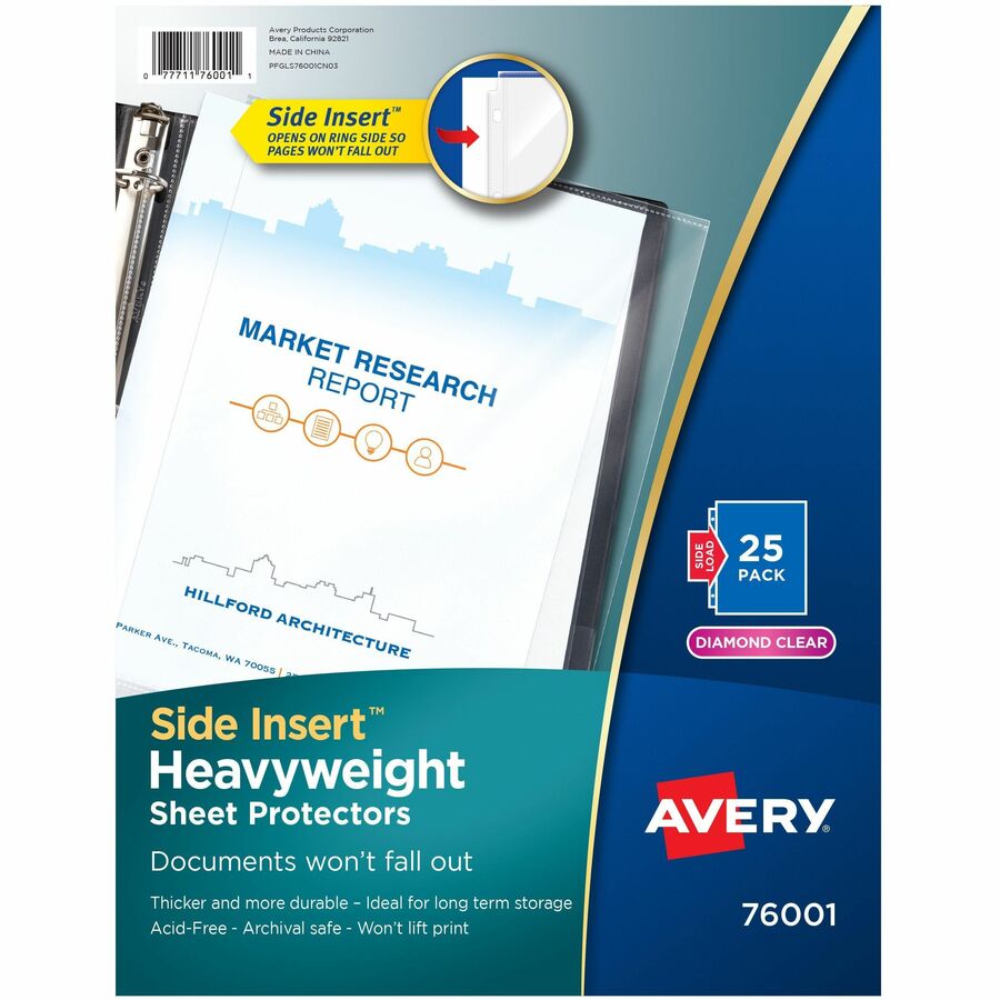 Avery® Side Insert Sheet Protectors - For Letter 8 1/2" x 11" Sheet - Ring Binder - Side Loading - Clear - Polypropylene - 25 / Pack