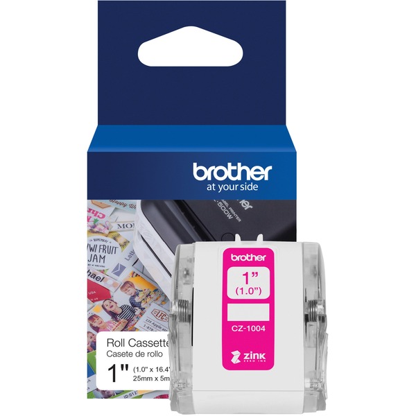 Brother Genuine CZ-1004 continuous length 1" (1.0") 25 mm wide x 16.4 ft. (5 m) long label roll featuring ZINK® Zero Ink technology - 1" Width - Zero Ink (ZINK) - Paper - 1 Each - Water Resistant