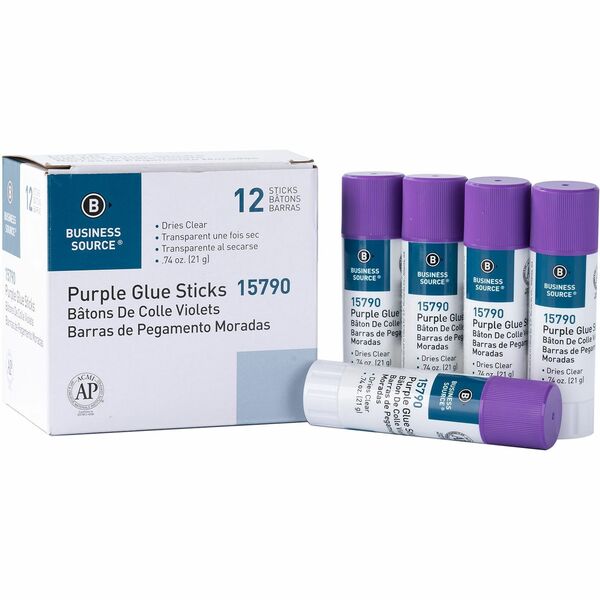Business Source Bulk Purple Glue Sticks - 0.74 oz - 12 / Box - Purple