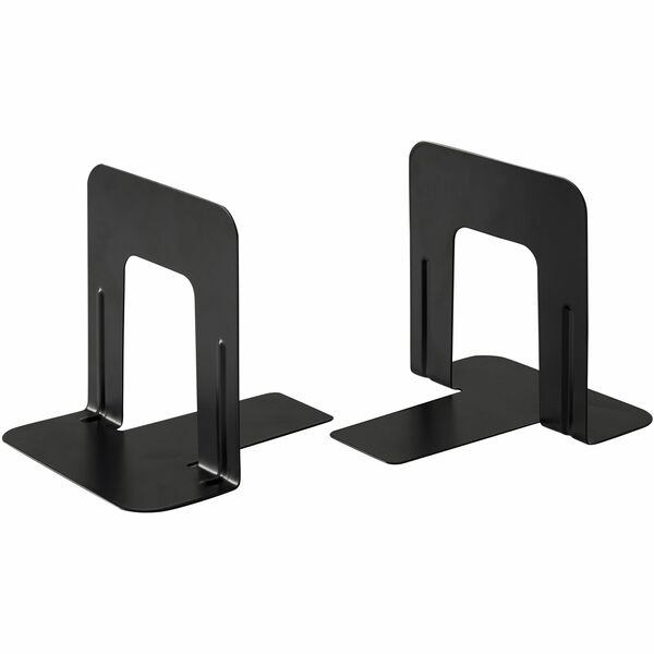 Business Source Heavy-gauge Steel Book Supports - 5.3" Height x 5" Width x 4.8" DepthDesktop - Non-skid Base, Scratch Resistant, Stain Resistant - Black - Steel - 12 / Box