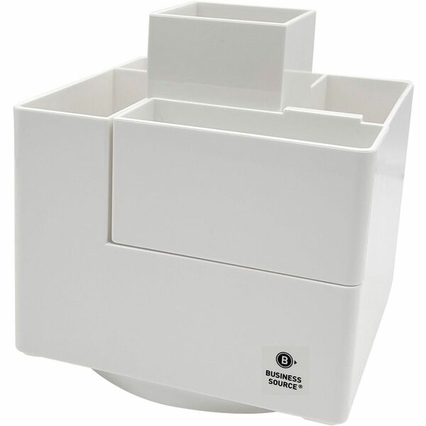 Business Source Modular Rotatable Pen Cup - 6 Compartment(s) - 5.1" Height x 4.7" Width x 4.7" Depth - Modular, Sturdy, Durable - White - Polyethylene Terephthalate (PET) - 1 Each