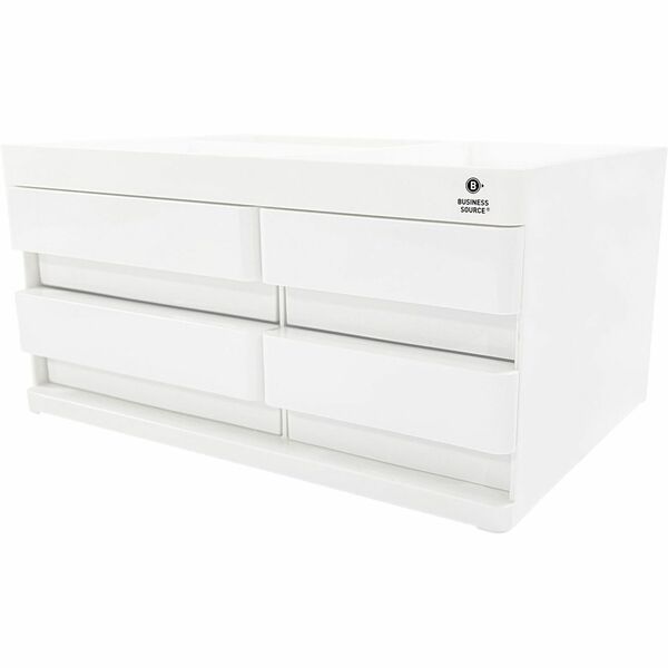Business Source Multi-Drawer Desktop Organizer - 4 Compartment(s) - 4 Drawer(s) - 5.2" Height x 10.4" Width x 7.4" DepthDesktop - Storage Drawer, Removable Drawer, Durable - White, Pink - ABS Plastic - 1 Each