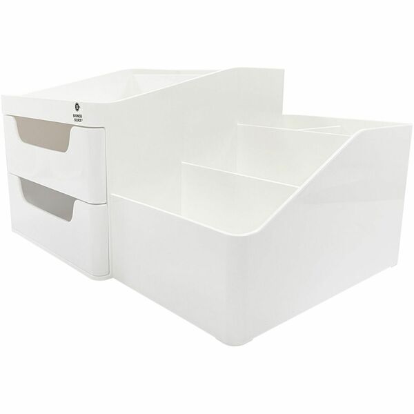 Business Source Multi-Grid Desktop Organizer - 7 Compartment(s) - 2 Drawer(s) - 5.7" Height x 10.7" Width x 7.6" DepthDesktop - Storage Drawer, Removable Drawer, Durable - White - ABS Plastic - 1 Each