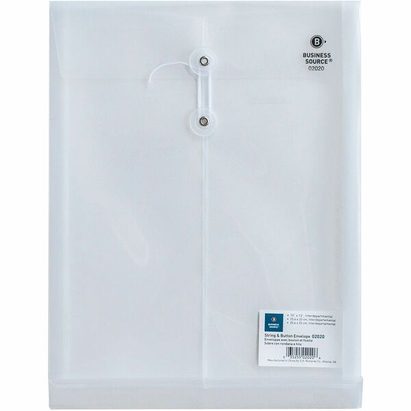 Business Source String Closure Top-open Poly Envelope - Inter-department - 10" Width x 13" Length - String/Button - 1 Each - Clear