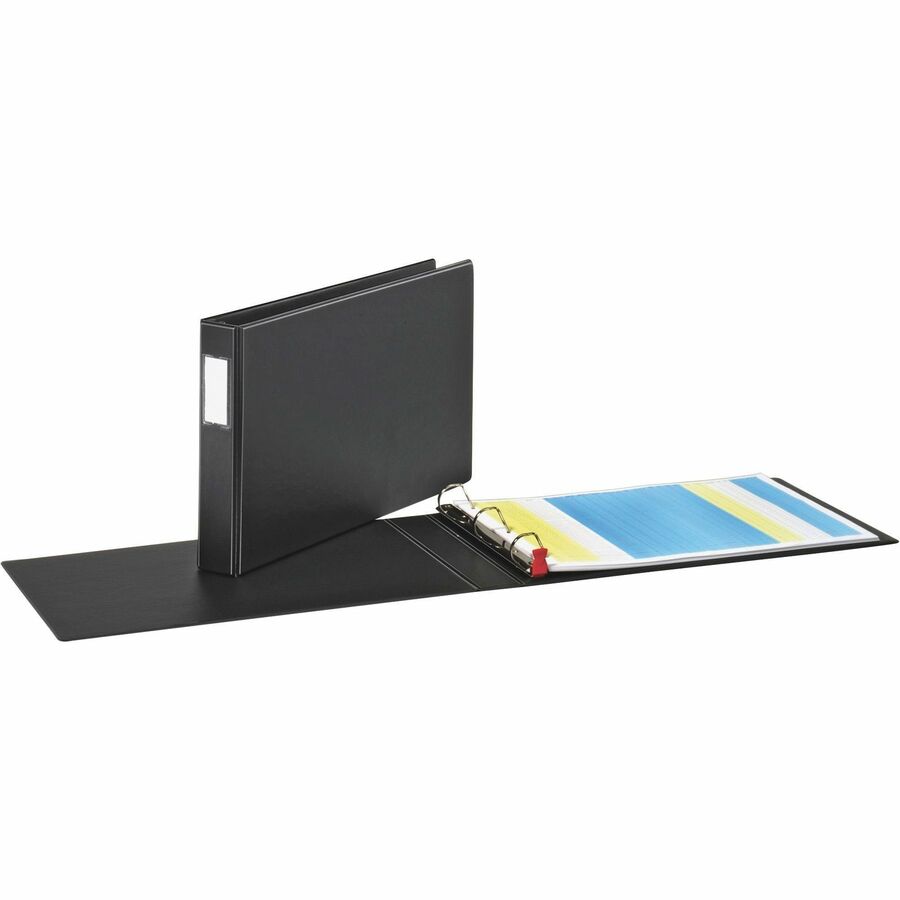 Cardinal EasyOpen Locking Slant-D Tabloid Binders - 1 1/2" Binder Capacity - Tabloid - 11" x 17" Sheet Size - 350 Sheet Capacity - 1 1/5" Spine Width - 3 x D-Ring Fastener(s) - Inside Front & Back Pocket(s) - Vinyl - Black - 2.50 lb - Recycled - Locking Ring, Sheet Lifter, Clear Overlay, Non-stick, One Touch Ring, Durable, Heavy Duty - 1 Each