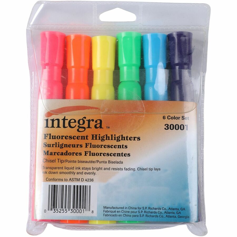 Integra Chisel Desk Liquid Highlighters - Chisel Marker Point Style - Assorted Water Based Ink - Assorted Barrel - 6 / Set