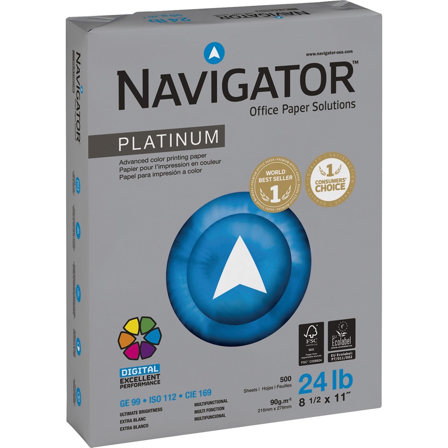 Navigator Platinum Office Multipurpose Paper - 99 Brightness - Letter - 8 1/2" x 11" - 24 lb Basis Weight - Smooth - 2500 / Carton - Jam-free
