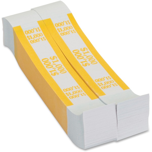 PAP-R Currency Straps - 1.25" Width - Total $1,000 in $10 Denomination - Self-sealing, Self-adhesive, Durable - 20 lb Basis Weight - Kraft - White, Yellow - 1000 / Pack