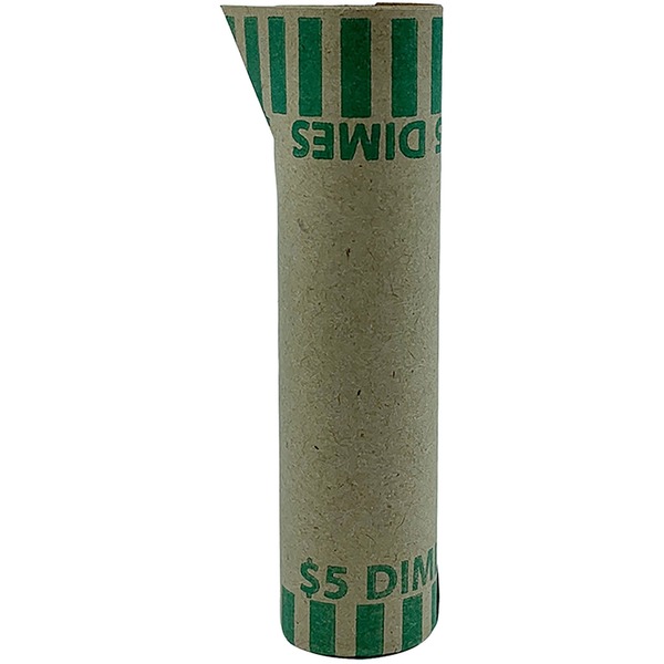 PAP-R Tubular Coin Wrappers - Total $5.0 in 50 Coins of 10 Denomination - Heavy Duty, Burst Resistant - Kraft - Green - 1000 / Box