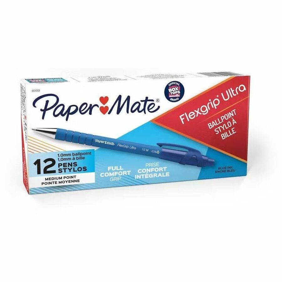 Paper Mate Flexgrip Ultra Retractable Pens - Medium Pen Point - Refillable - Retractable - Blue - Rubber Barrel - 1 Dozen