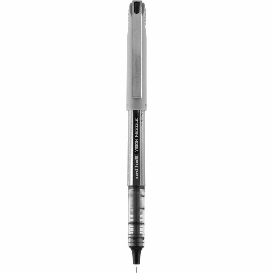 uniball™ Vision Needle Rollerball Pens - Fine Pen Point - 0.7 mm Pen Point Size - Black Liquid Ink - Silver Barrel - 1 Dozen