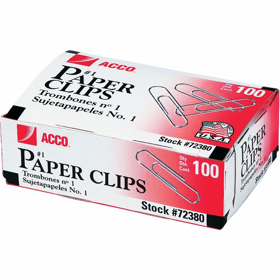 ACCO Premium Paper Clips - No. 1 - 10 Sheet Capacity - Strain Resistant, Galvanized, Corrosion Resistant - 10 / Pack - Silver - Metal, Zinc Plated