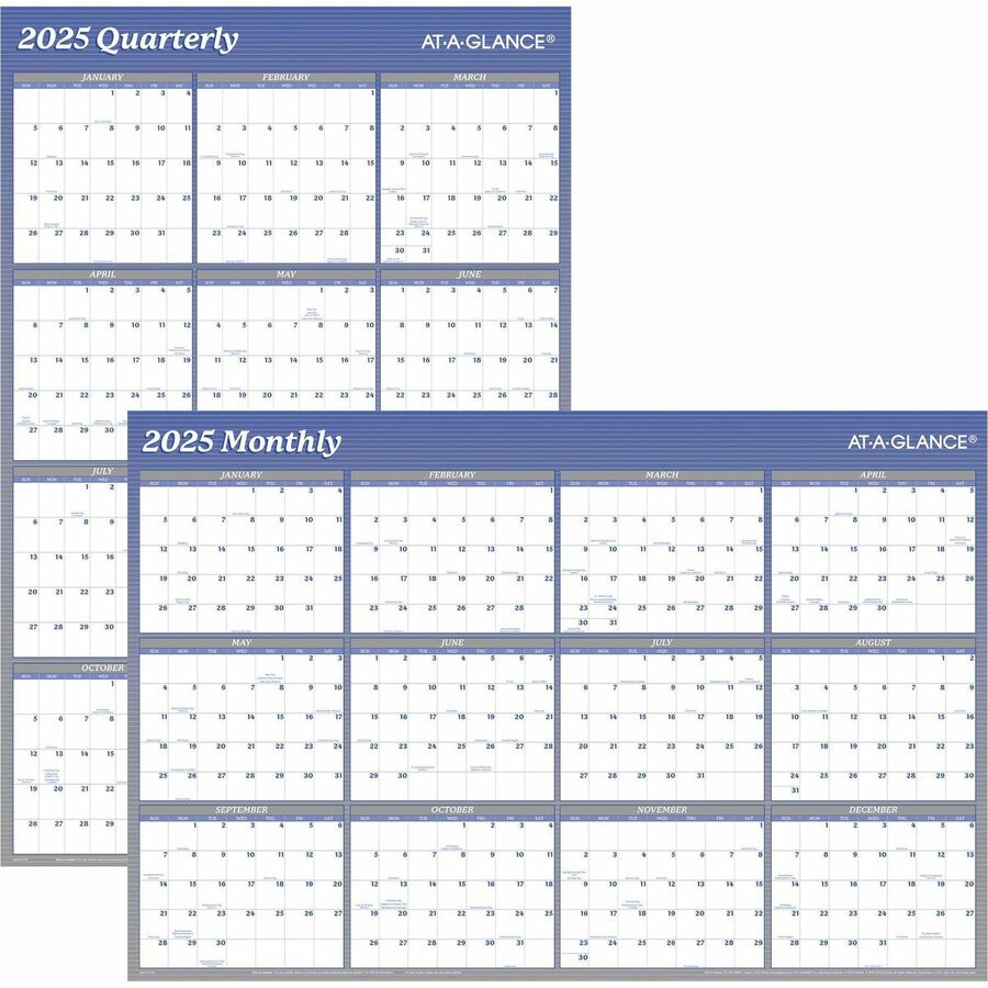 At-A-Glance Reversible Wall Calendar - Yearly - 12 Month - January 2024 - December 2024 - 36" x 24" Sheet Size - Blue - Erasable, Reversible, Write on/Wipe off - 1 Each