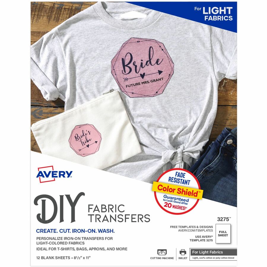 Avery® Fabric Transfers - Letter - 8 1/2" x 11" - Matte - 12 / Pack