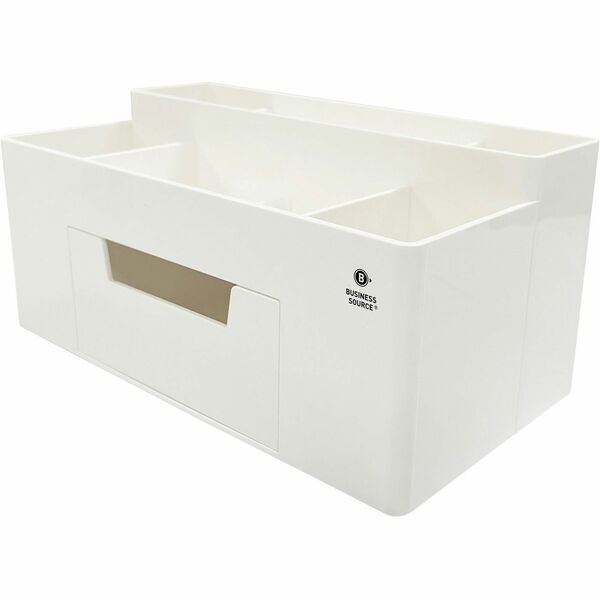 Business Source Multi-Grid Desktop Organizer - 7 Compartment(s) - 1 Drawer(s) - 3.9" Height x 8.9" Width x 4.8" DepthDesktop - Storage Drawer, Removable Drawer, Durable - White - ABS Plastic - 1 Each