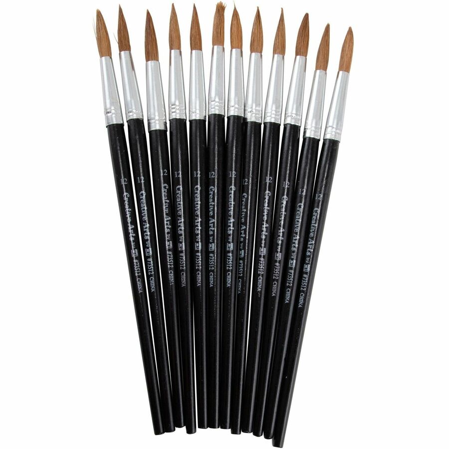 CLI Round Camel Hair Paint Brushes - 1 Brush(es) - No. 12 Hardwood Black Handle - Aluminum Ferrule