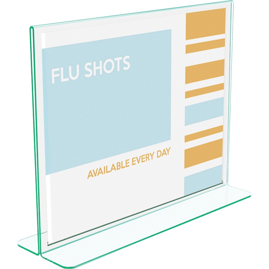 Deflecto Superior Image Premium Green Edge Sign Holder - 1 Each - 11" Width x 8.5" Height - Side-loading, Bottom Loading - Clear