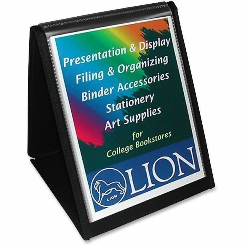 Lion Flip-N-Tell Display Easel Books - Letter - 8 1/2" x 11" Sheet Size - 40 Sheet Capacity - 20 Pocket(s) - Polypropylene - Black - 1.04 lb - Recycled - Non-stick, Acid-free, Lightweight, Reinforced Sewn Edge, Hook & Loop Closure, Business Card Holder - 1 Each
