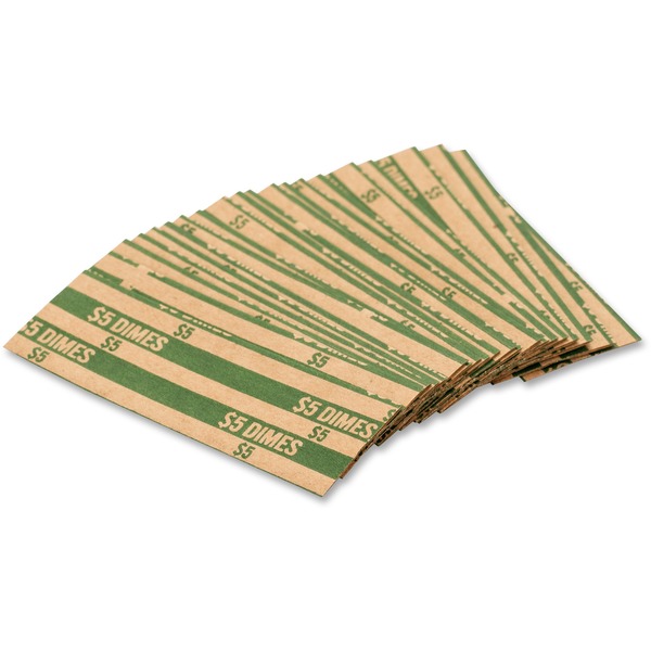PAP-R Flat Coin Wrappers - Total $5.0 in 50 Coins of 10 Denomination - Heavy Duty - Paper - Green - 1000 / Box