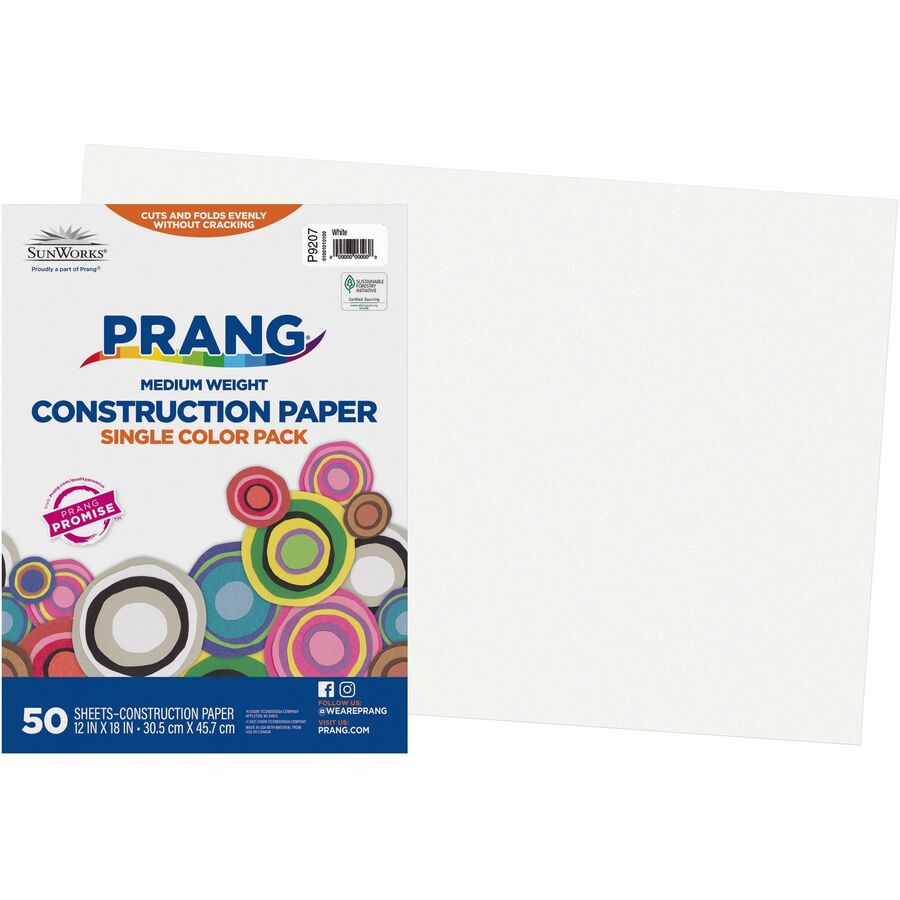 Prang Construction Paper - Multipurpose - 0.50"Height x 12"Width x 18"Length - 50 / Pack - White